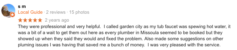 17 Missoula Montana Plumbing Google Review